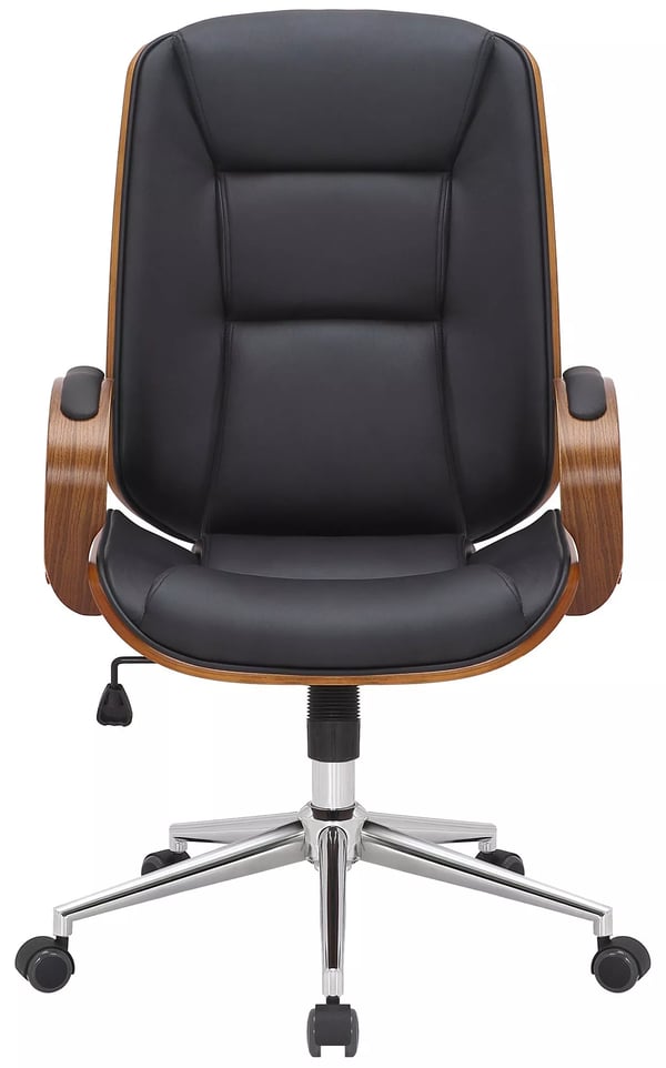 Yankton Executive Kontorstol, Valnød/Sort Kunstlæder med Krom Metalbase, Ergonomisk, Vippefunktion, Drejehjul