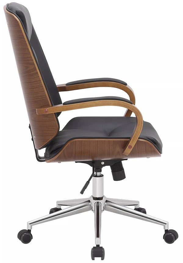 Yankton Executive Kontorstol, Valnød/Sort Kunstlæder med Krom Metalbase, Ergonomisk, Vippefunktion, Drejehjul