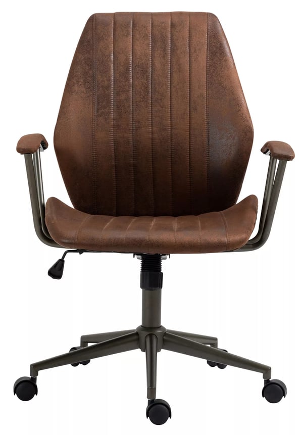 Kontorstol i Cognac Kunstlæder med Mat Sort Metalstel - Nampa Industriel Stil, Ergonomisk, Justerbar Højde, Vippefunktion, Drejehjul
