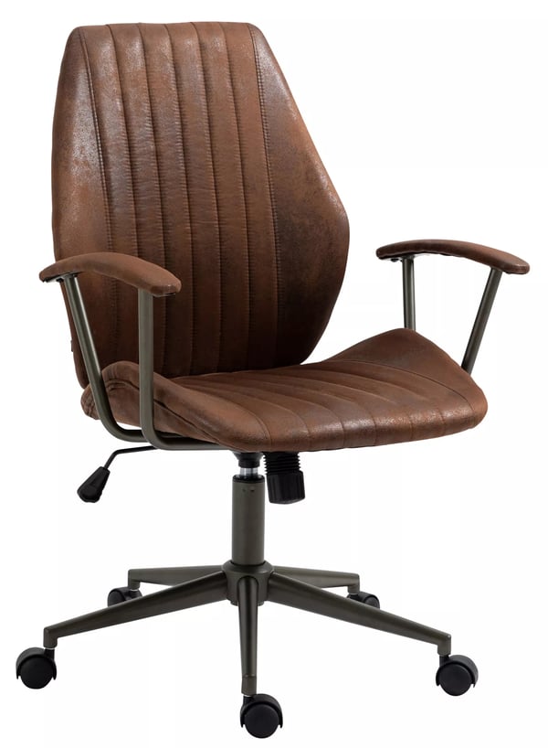 Kontorstol i Cognac Kunstlæder med Mat Sort Metalstel - Nampa Industriel Stil, Ergonomisk, Justerbar Højde, Vippefunktion, Drejehjul