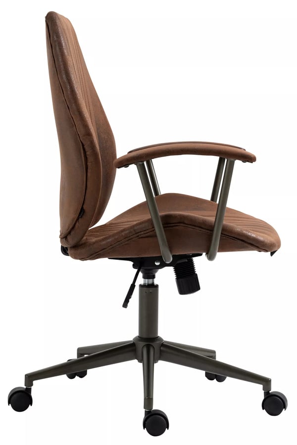 Kontorstol i Cognac Kunstlæder med Mat Sort Metalstel - Nampa Industriel Stil, Ergonomisk, Justerbar Højde, Vippefunktion, Drejehjul