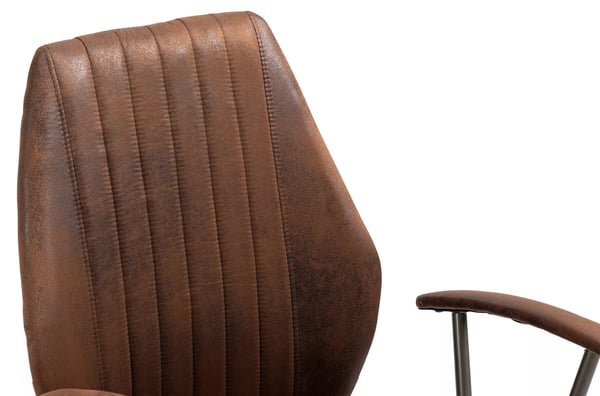 Kontorstol i Cognac Kunstlæder med Mat Sort Metalstel - Nampa Industriel Stil, Ergonomisk, Justerbar Højde, Vippefunktion, Drejehjul
