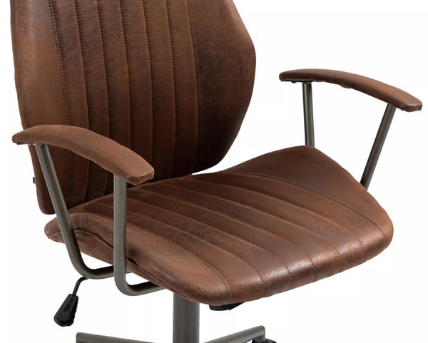 Kontorstol i Cognac Kunstlæder med Mat Sort Metalstel - Nampa Industriel Stil, Ergonomisk, Justerbar Højde, Vippefunktion, Drejehjul