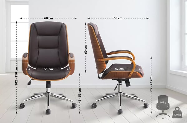 Yankton Executive Kontorstol Valnød Brun Kunstlæder Krom Look Metalstel