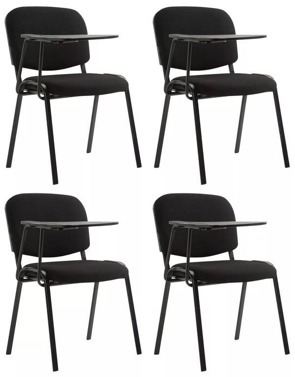 Sæt med 4 sorte stofstole med klapbord - mat sort metalramme