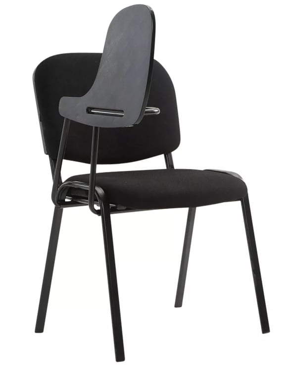 Sæt med 4 sorte stofstole med klapbord - mat sort metalramme