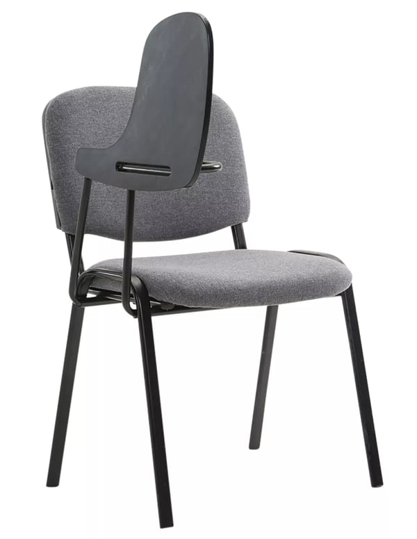Sæt med 4 grå stofstole med foldbart skrivebord - mat sort metalramme