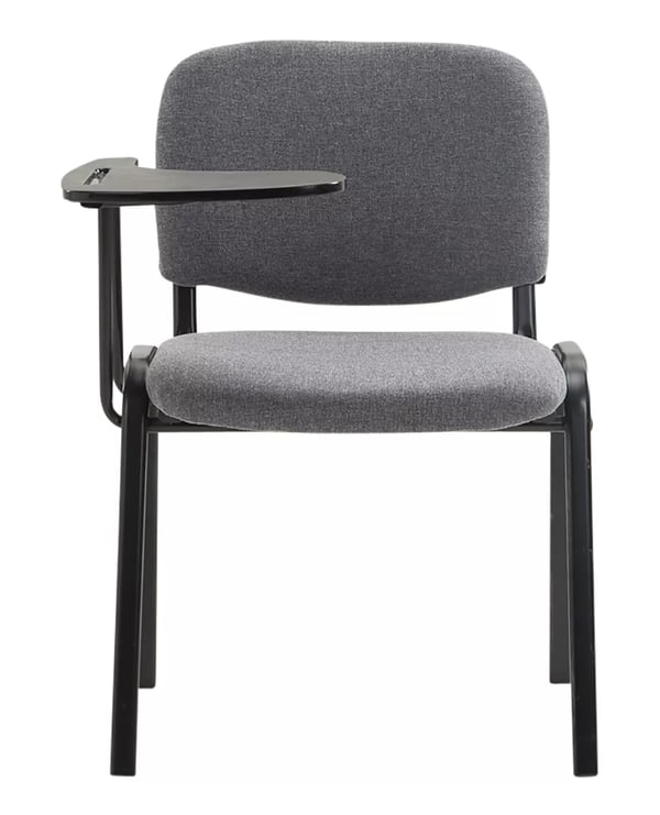 Sæt med 4 grå stofstole med foldbart skrivebord - mat sort metalramme