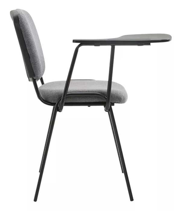 Sæt med 4 grå stofstole med foldbart skrivebord - mat sort metalramme