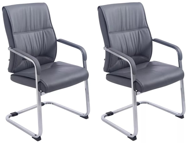 Set med 2 grå fusk läder cantilever stolar med krom-look metallram - Max belastning 260 kg