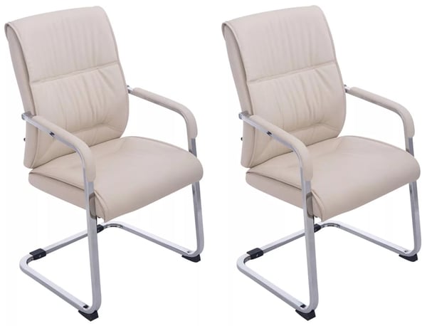 Sæt med 2 XL cremefarvede Anubis cantilever-stole i kunstlæder med krom-look metalramme