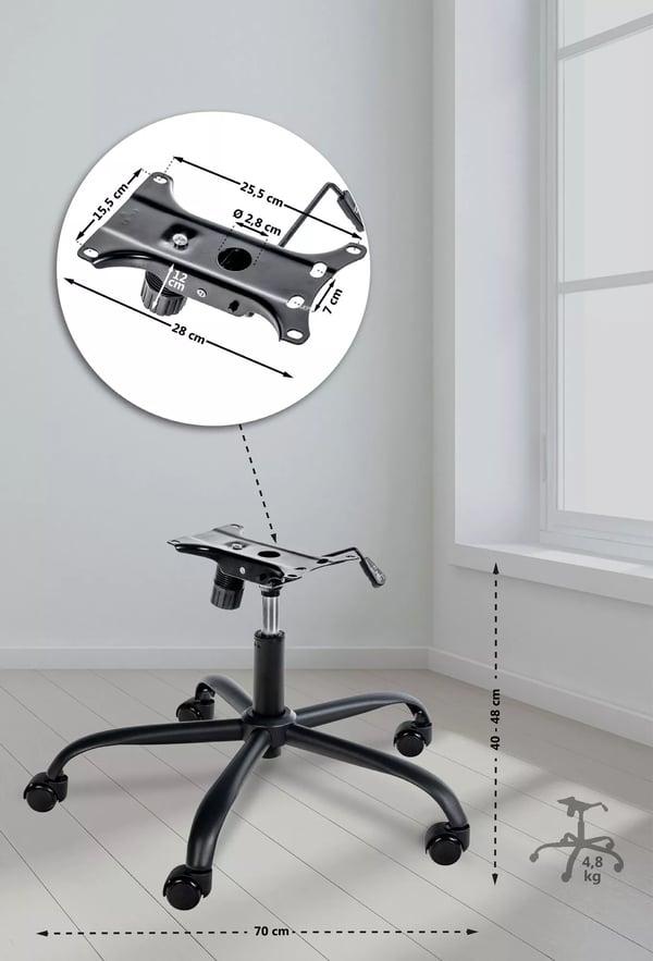 Kraftig metal kontorstolsbase med 5 hjul - Justerbar højde og vip, sort (120 kg kapacitet)