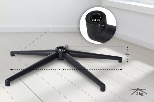 Firkantet sort metalstolbaseudskiftning, 70 cm diameter, 50 mm gasfjederholder