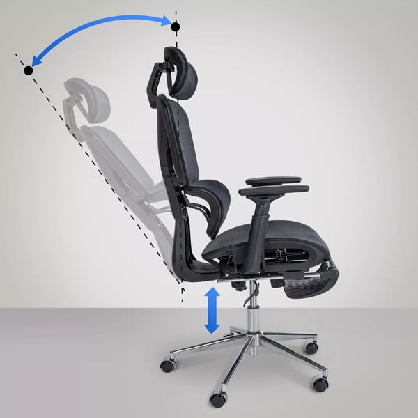 Ergonominen Työtuoli Grover, Musta Kankainen, Säädettävä, Jalkatuki, Selkänojatuki