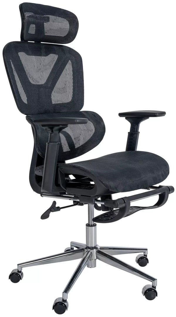 Ergonominen Työtuoli Grover, Musta Kankainen, Säädettävä, Jalkatuki, Selkänojatuki