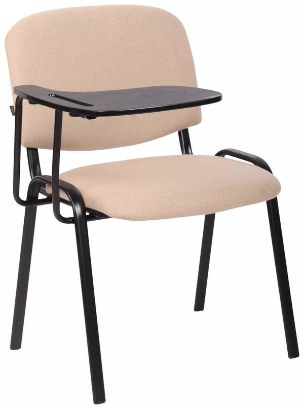 Ken Konferencestol med Klapbord - Cremefarvet Stof, Mat Sort Metalramme