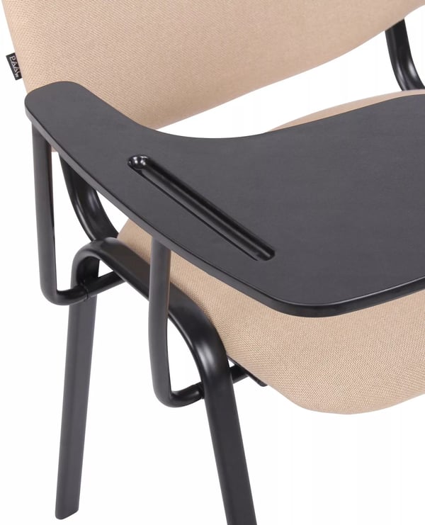 Ken Konferencestol med Klapbord - Cremefarvet Stof, Mat Sort Metalramme