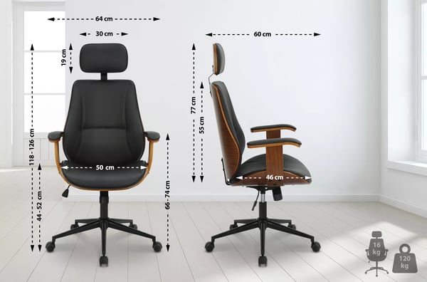 Lugo Valnød/Sort Kunstlæder Ergonomisk Kontorstol med Metalramme