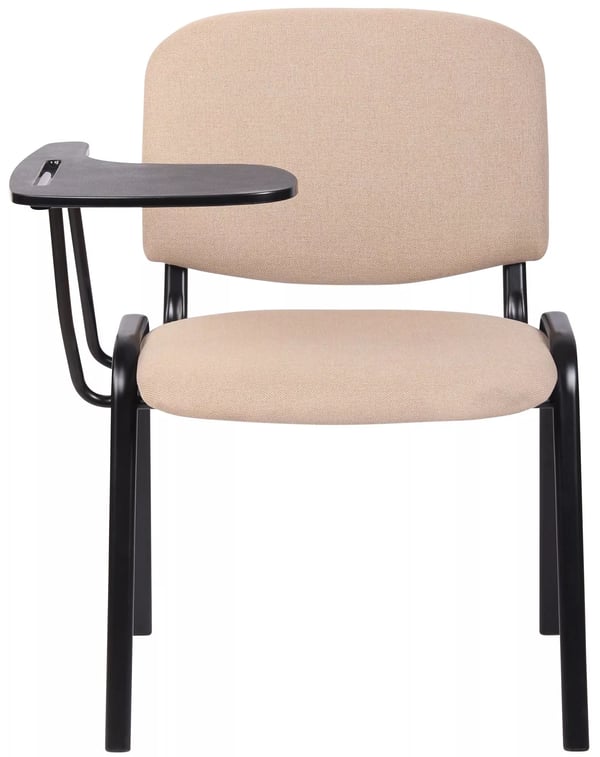 Ken Konferencestol med Klapbord - Cremefarvet Stof, Mat Sort Metalramme
