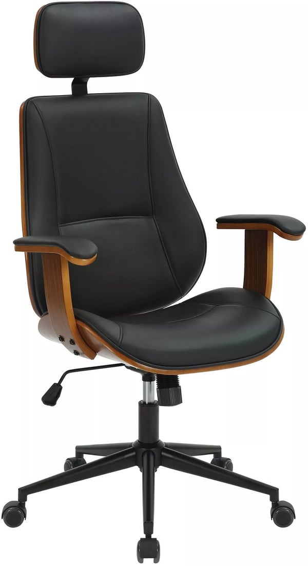 Lugo Valnød/Sort Kunstlæder Ergonomisk Kontorstol med Metalramme