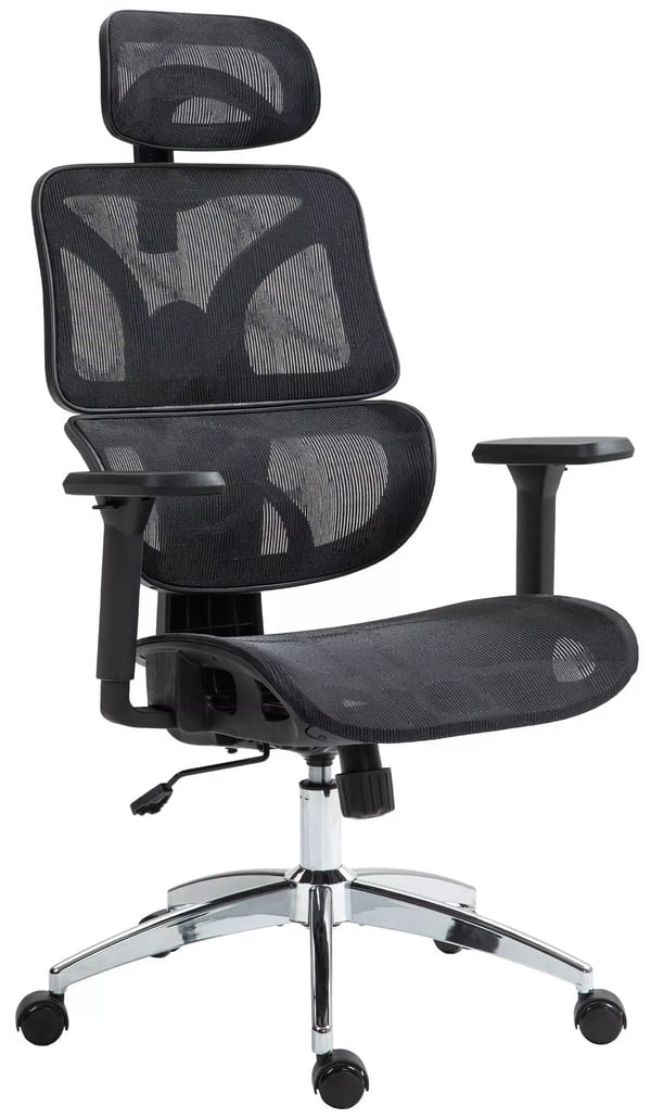 Deshler Ergonomisk Kontorsstol - Svart Nätväv, Justerbart Svankstöd, Nackstöd, 3D Armstöd, Plastram, 135 kg Kapacitet
