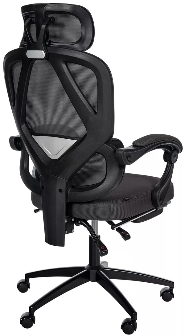 Gander Ergonomisk Kontorstol med Justerbar Nakkestøtte, Fodstøtte, Lændestøtte og Åndbar Meshryg - Sort Stof