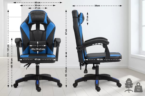 Orkney Sort/Blå Ergonomisk Kontorstol i Imiteret Læder