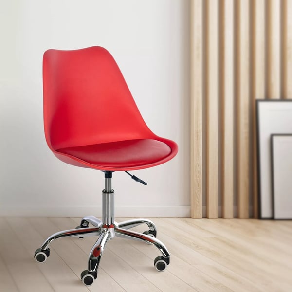 Laflin Rød Arbejdsstol i Plast med Metalstel, 360° Drejefunktion, Højdejusterbar (43-53cm), 130kg Kapacitet, Moderne Design