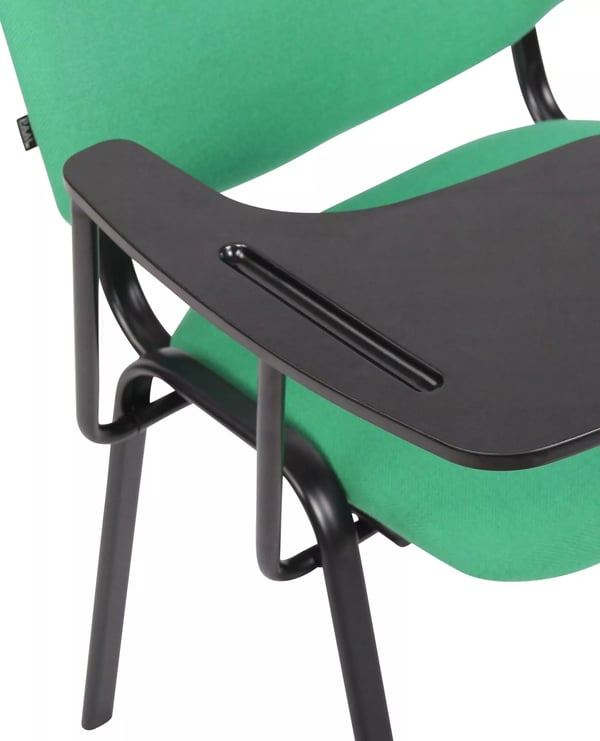 Sæt med 4 grønne stof Ken-stole med klapbord og matsort metalstel
