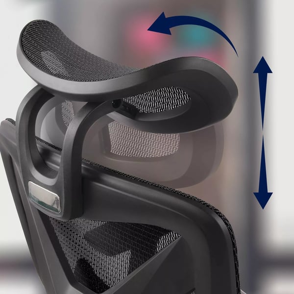 Ergonomisk kontorstol med nakkestøtte, 3D-armlæn, fodstøtte - Sort netstof og metalramme