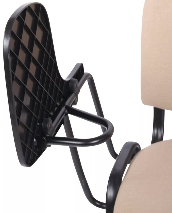 Sæt med 4 cremefarvede stofstole med klapbord og matsort metalramme