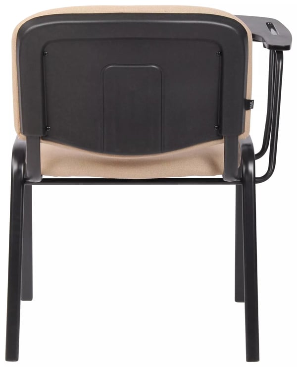 Sæt med 4 cremefarvede stofstole med klapbord og matsort metalramme