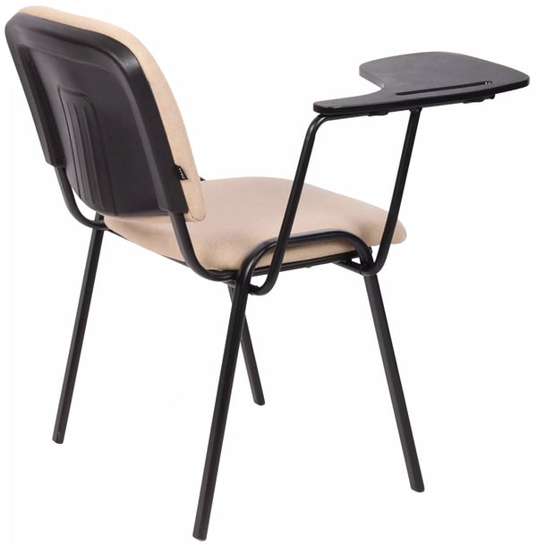 Sæt med 4 cremefarvede stofstole med klapbord og matsort metalramme