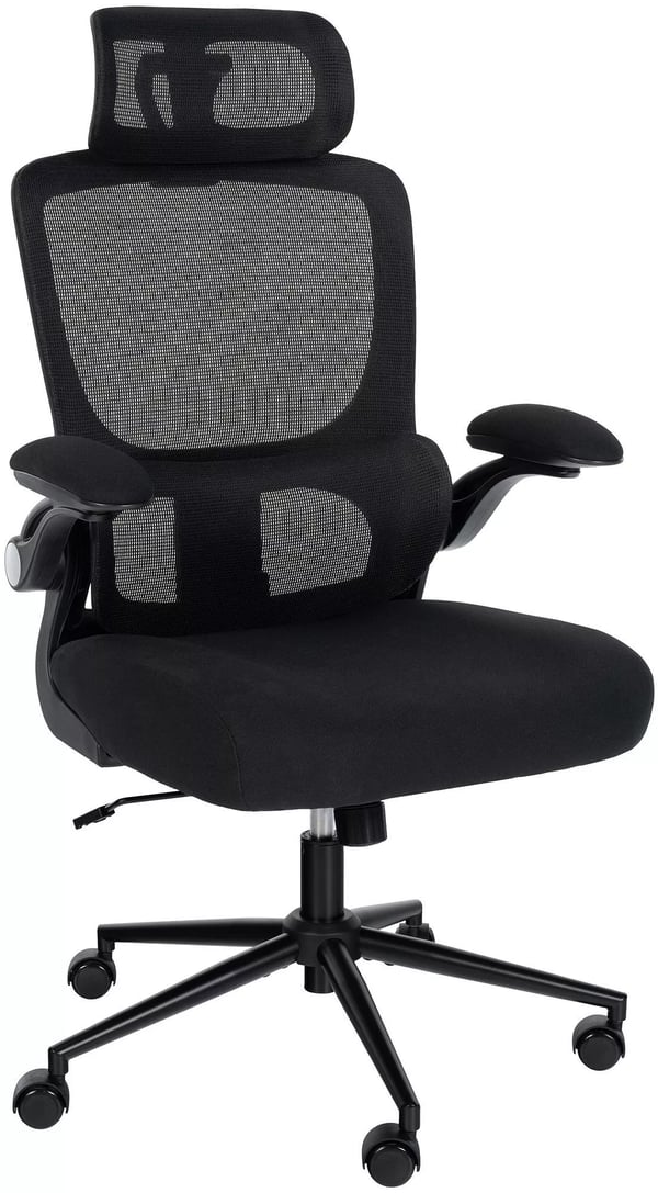Newberg Ergonomisk Kontorstol - Sort Stofnetryg, Justerbar Lændestøtte, Nakkestøtte & Armlæn, Drejestol - Maks. Belastning 135 kg