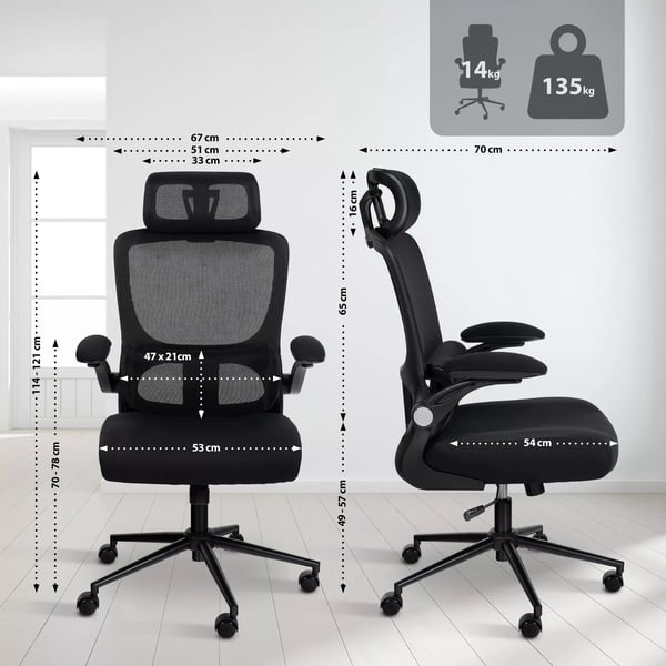 Newberg työtuoli, musta kangas, ergonominen, säädettävä pääntuki ja ristiseläntuki