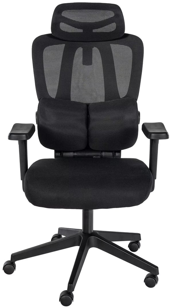 Altamont Ergonomisk Kontorstol med Lændestøtte, Nakkestøtte og 3D Armlæn - Sort Stof & Mesh