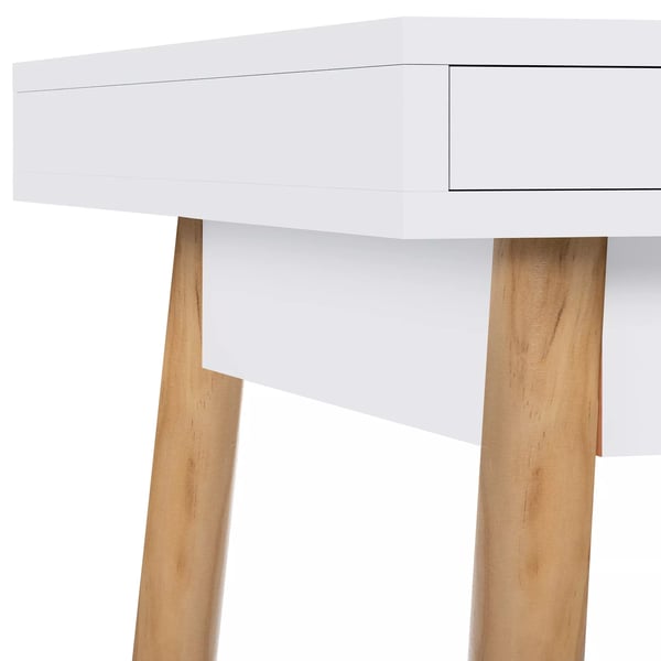 Porto træskrivebord med 2 skuffer, hvid MDF-bordplade, egetræsben, 110/140 cm bredde