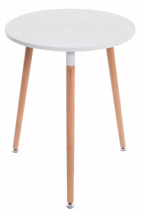 Amalie Natura Hvid Træ Bistrobord, 60 cm Diameter, 75 cm Højde, Nem Pleje MDF Top, Massive Bøgeben