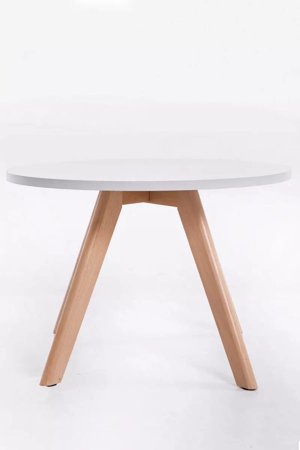 Eirik rundt sidebord i træ - Ben i naturtræ og mat hvid top (60 cm diameter)