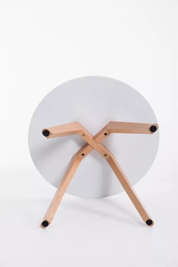 Eirik rundt sidebord i træ - Ben i naturtræ og mat hvid top (60 cm diameter)