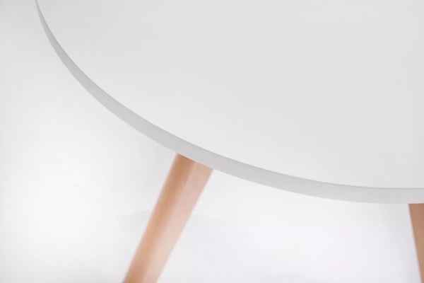 Eirik rundt sidebord i træ - Ben i naturtræ og mat hvid top (60 cm diameter)