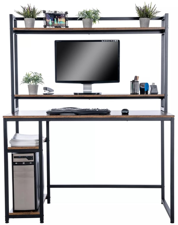 Billings Træskrivebord med Mat Sort Metalreol - Sort/Brun, 120 cm Bredde