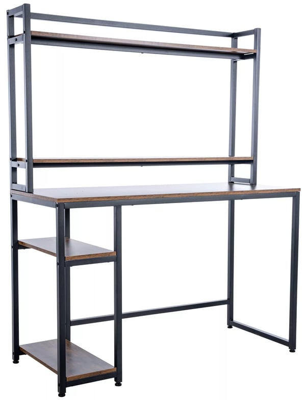 Billings Træskrivebord med Mat Sort Metalreol - Sort/Brun, 120 cm Bredde