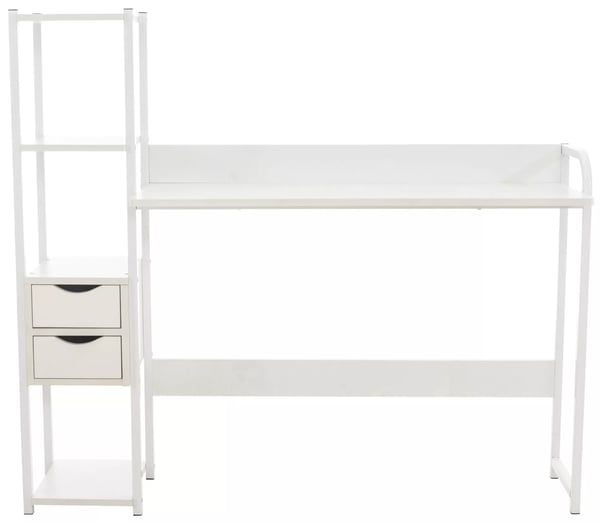 Widnes Hvidt Træskrivebord med Metalramme og Sidehylde - 111x124x40 cm
