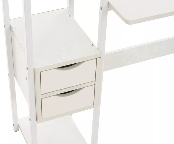 Widnes Hvidt Træskrivebord med Metalramme og Sidehylde - 111x124x40 cm