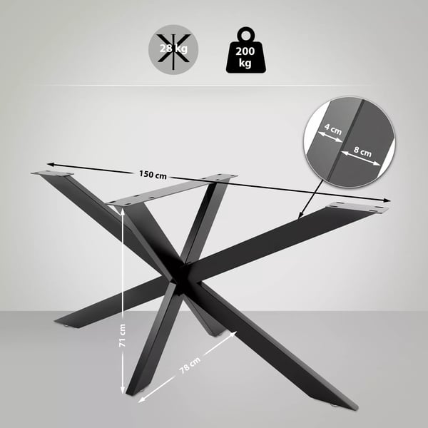 Biloxi metalliset pöydänjalat musta, 150cm