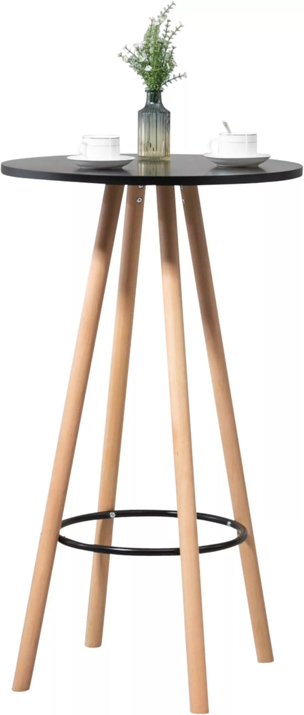Livia rundt barbord - skandinavisk design, bøgetræ, MDF-top (sort/natur), 107 cm højt