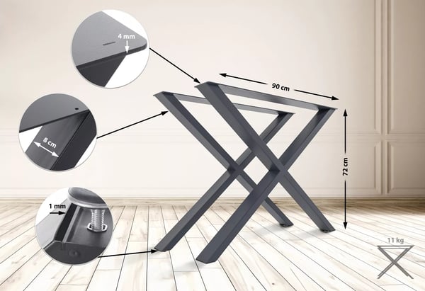 2x Swift X-formade bordsben - Metall, Grå - 72cm Höjd