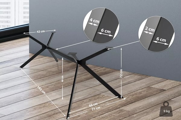 Cascada Metal Bordben - Industriel Stil DIY Bordstel, Mat Sort, L Størrelse (195cm Bredde)