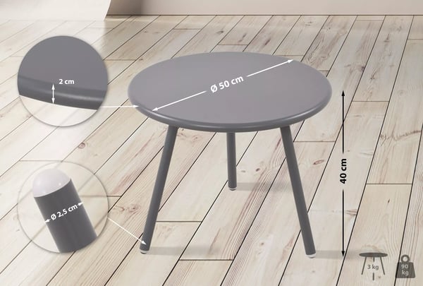 Berea Mörkgrått Plast Utomhus Soffbord med Metallben, 50cm Diameter